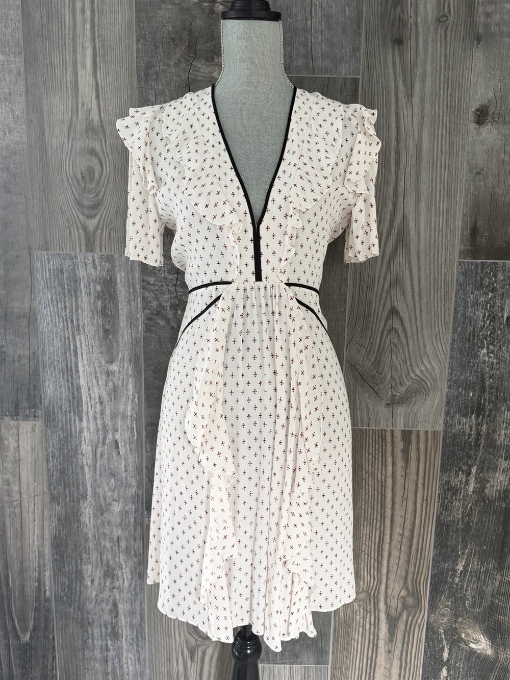 NWT MAJE Rick Printed Ruffle Mini Dress